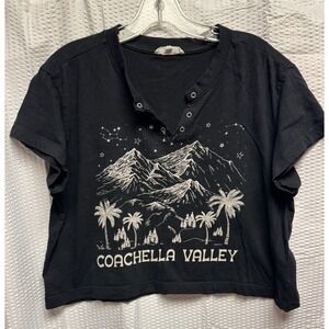 Love & Lazy Days Women's SZ XL Black Coachella Valley Print Crop Tee Palm Hills